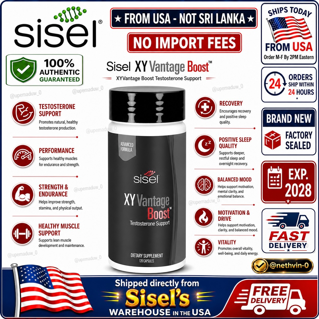 Sisel XY Vantage Boost Testosterone Support 120 Capsules - New Sealed🚚FromUSA🚚