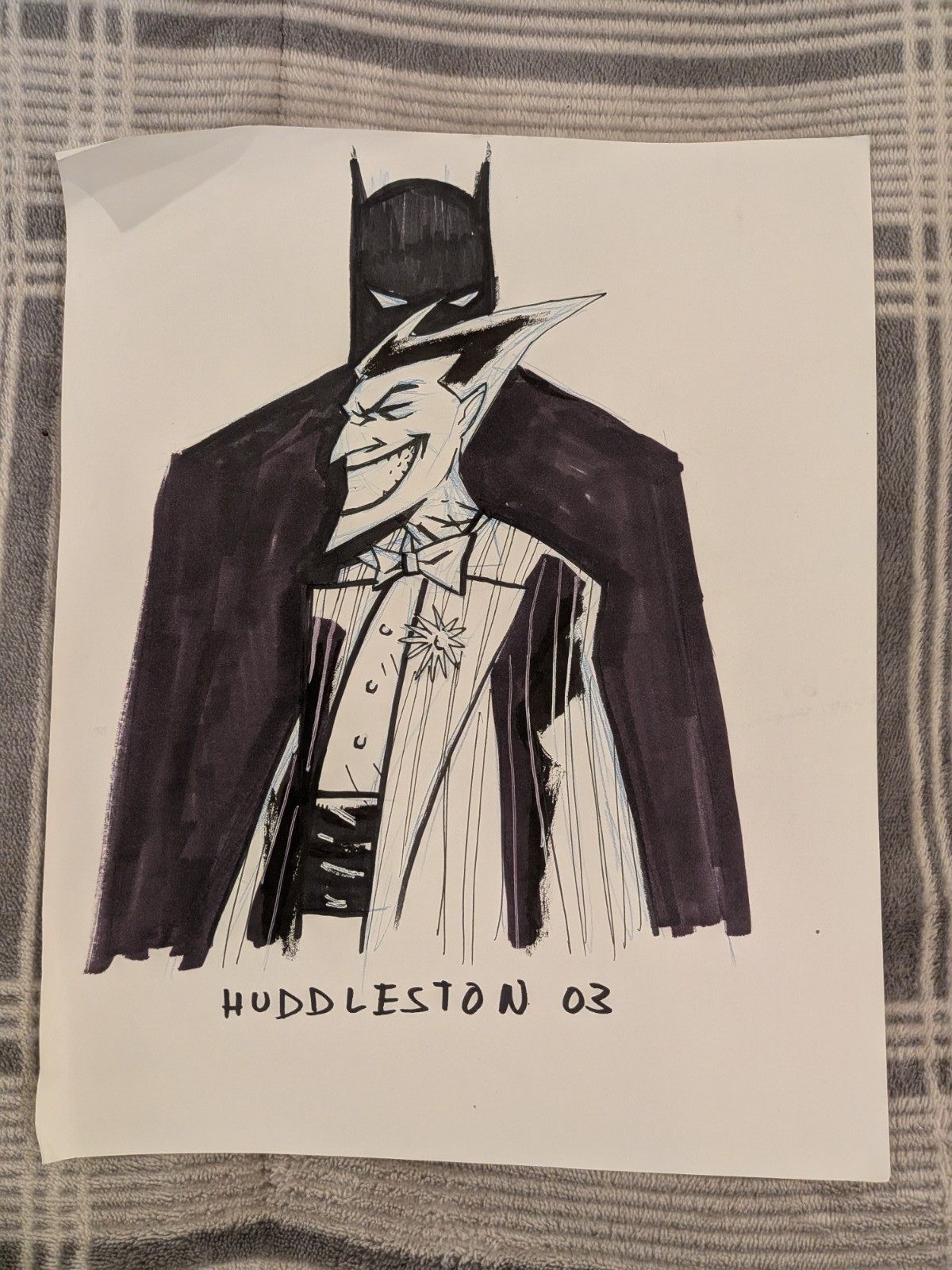 Mike Huddleston Original Hand Drawn Ink Sketch Art Batman Joker Signed  9