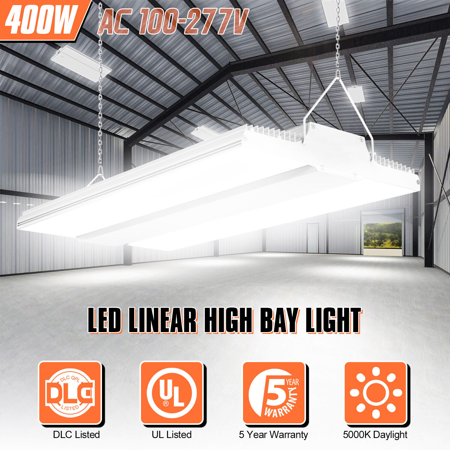 400W LED Linear High Bay Light, 60000LM Commercial Shop Lights Fixture 5000K