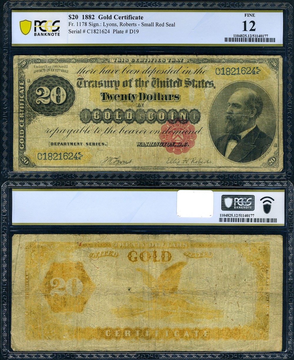 FR. 1178 $20 1882 Gold Certificate PCGS Fine 12