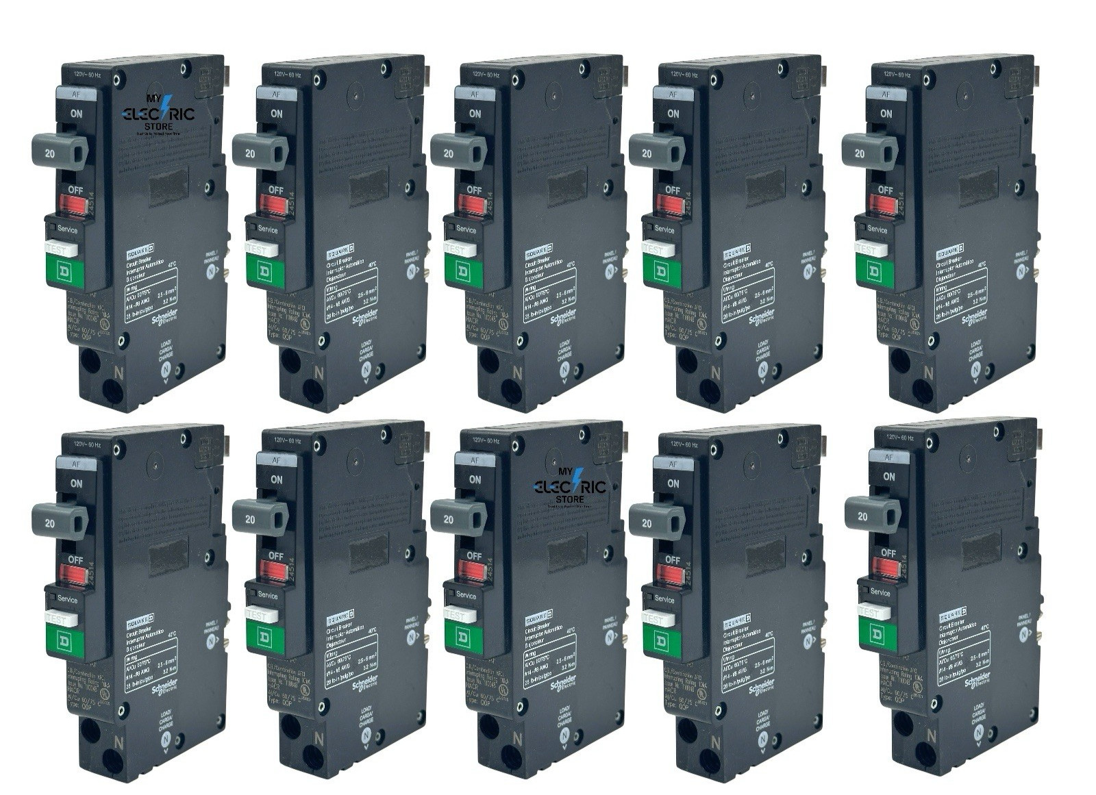 SQUARE D QO120PAF QO120PCAFI 20A CAFCI ARC FAULT PLUG-ON NEUTRAL NEW LOT OF 10