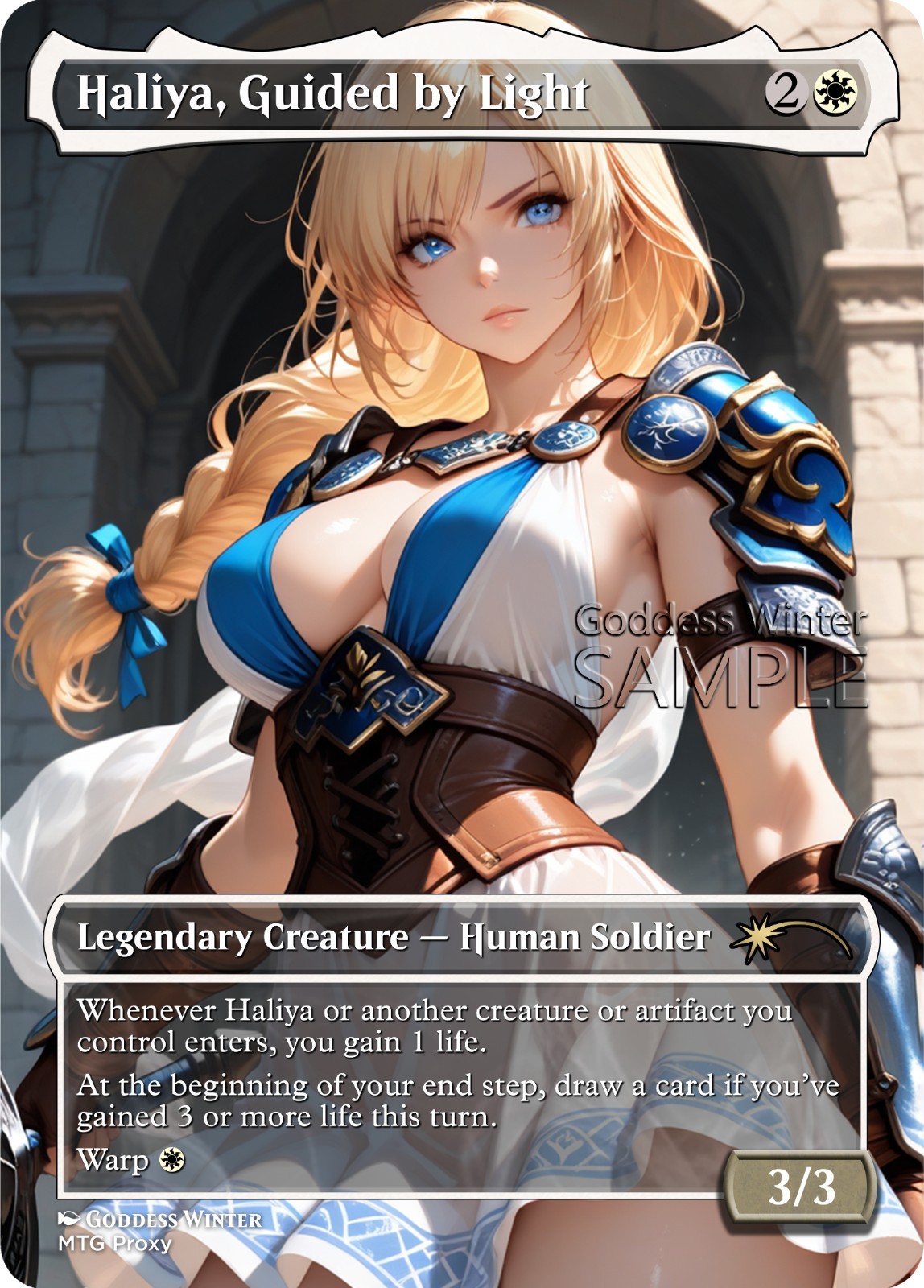 MTG - Haliya, Guided by Light - Fanart Borderless Style - EDH / Playtest MTG - Haliya, Guided by Light - Fanart Borderless Style - EDH / Playtest