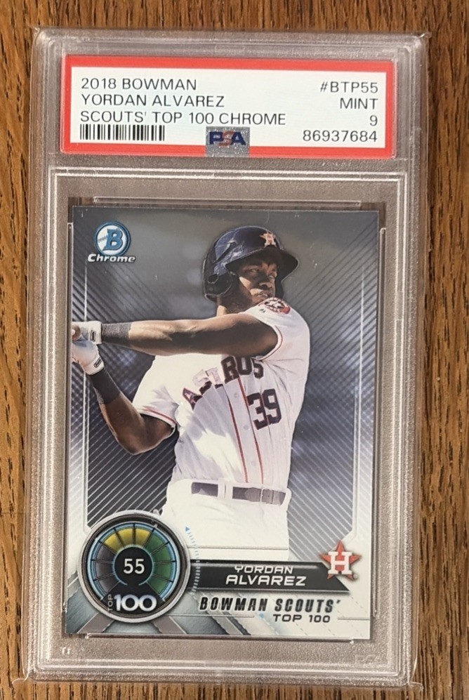 2018 Bowman YORDAN ALVAREZ Scouts’ TOP 100 CHROME card # BTP55 PSA MINT 9