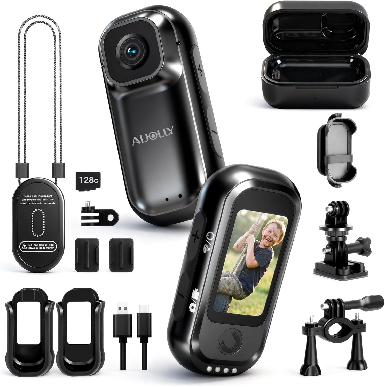 128G Mini Action Camera, Thumb Sports POV Cameras with 8H Charging Case, 1.47 128G Mini Action Camera, Thumb Sports POV Cameras with 8H Charging Case, 1.47