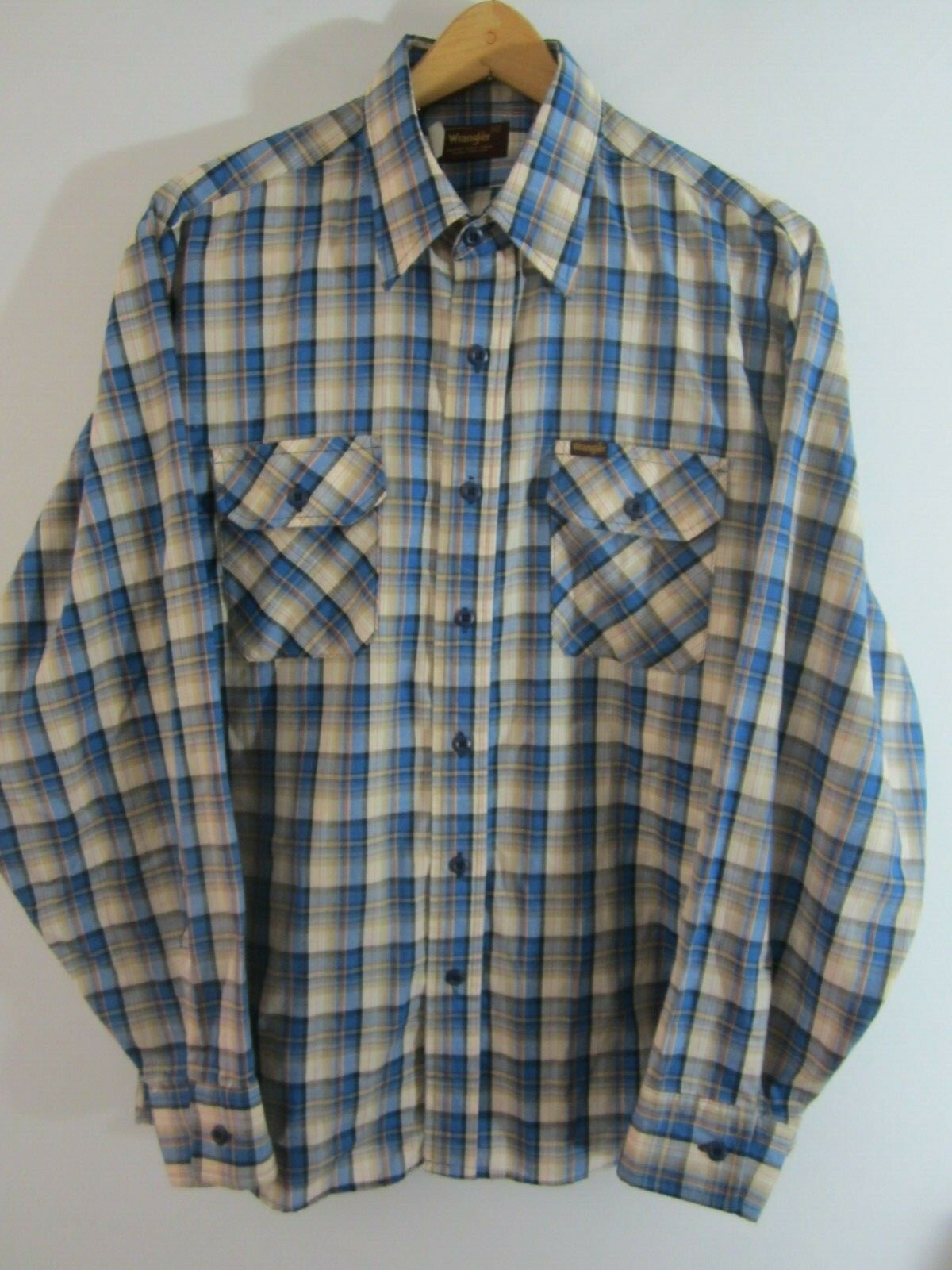 Vintage Wrangler X-Large Blue Plaid LS Button Front Cotton Blend LS Shirt USA Vintage Wrangler X-Large Blue Plaid LS Button Front Cotton Blend LS Shirt USA