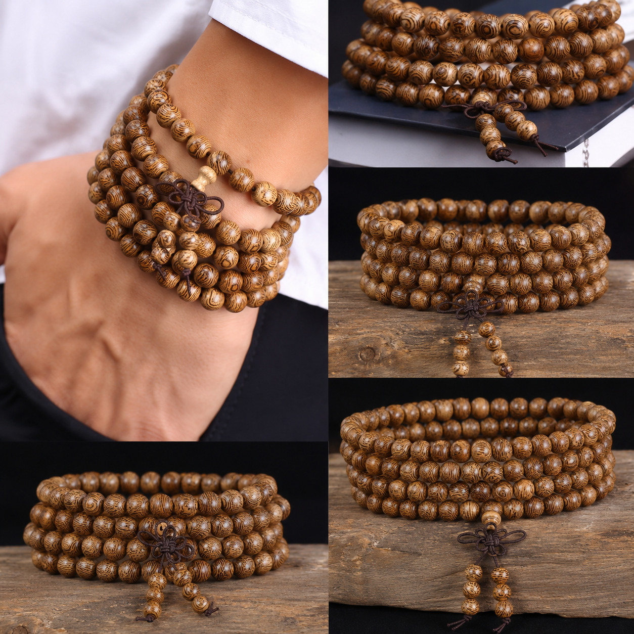 Natural Sandalwood 108 Bead Bracelet Buddhist Meditation Prayer Rosary Unisex
