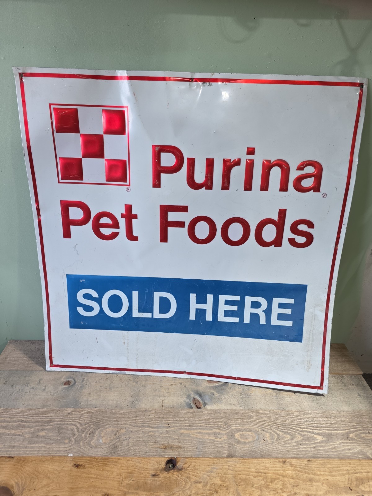Vintage Purina Pet Food Sold Here Aluminum Embossed Metal Sign Vintage Purina Pet Food Sold Here Aluminum Embossed Metal Sign