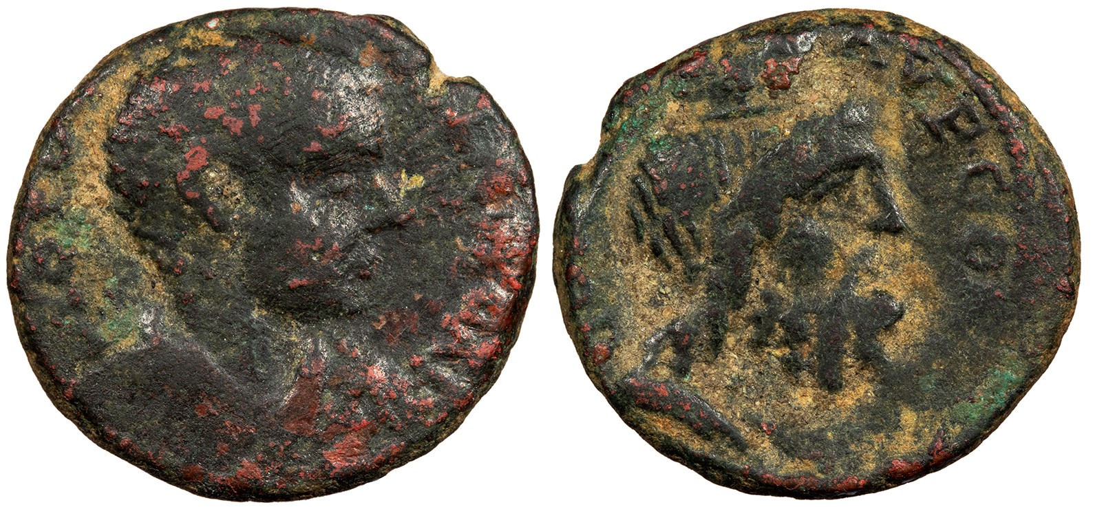 Judaea Aelia Capitolina (Jerusalem) Diadumenian 217-218 A.D. AE22 VF CO[L AEL] K