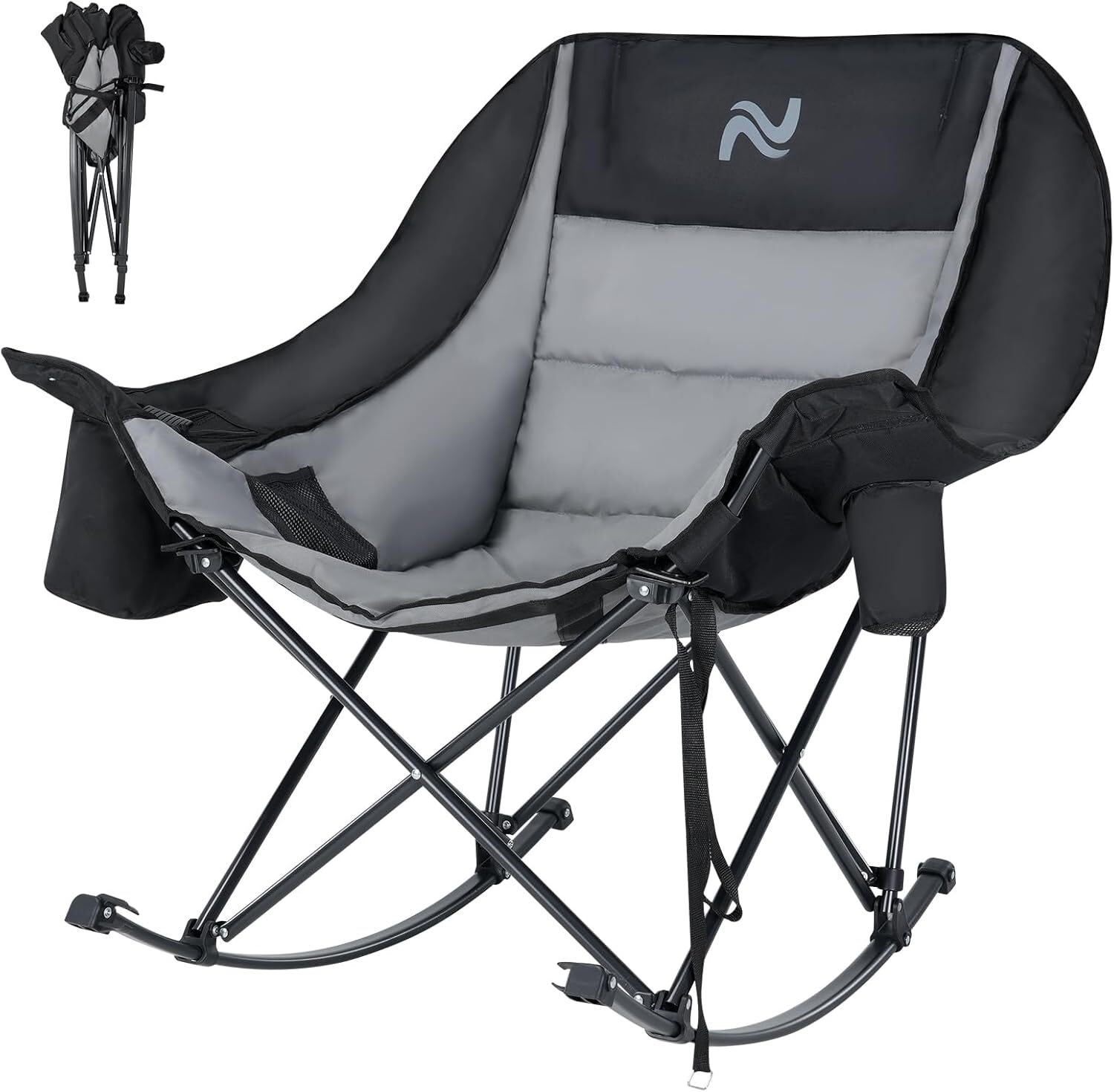 SLSY Oversized Folding Rocking Camping Chair Padded Patio Reclining Lounge Chair