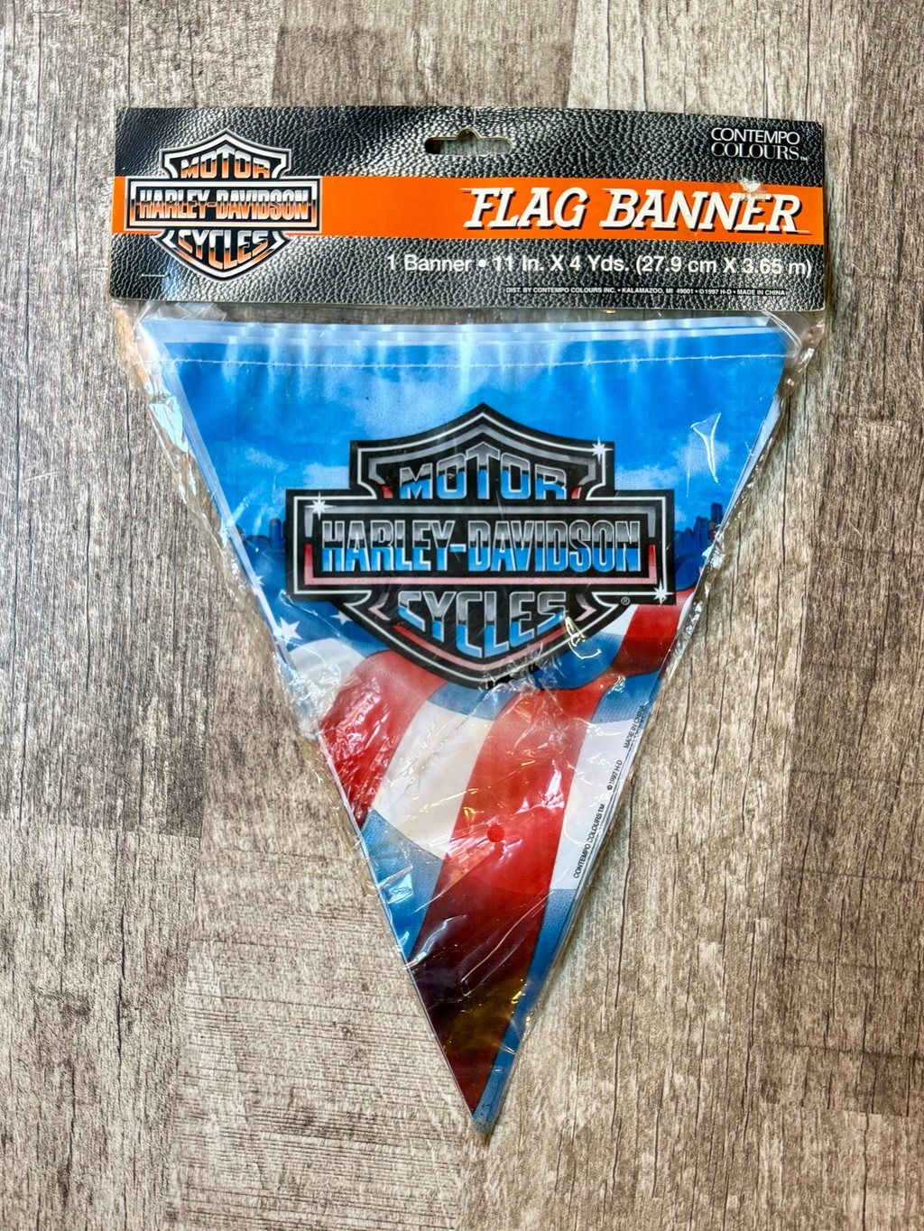 Vintage 1997 Harley Davidson Flag Banner Patriotic Pennant Sealed NOS