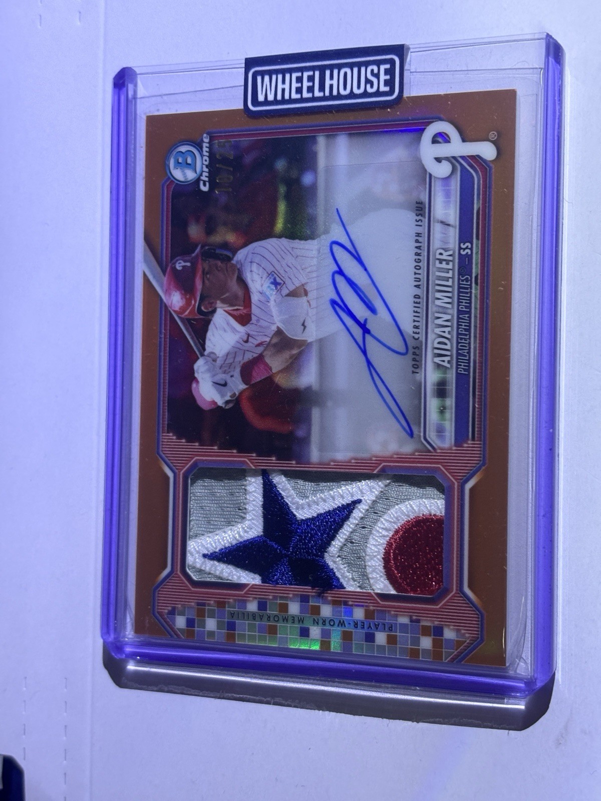 2026 Topps Bowman Chrome Baseball Aidan Miller Jumbo Auto Relic JCAR-AM 08/25 2026 Topps Bowman Chrome Baseball Aidan Miller Jumbo Auto Relic JCAR-AM 08/25