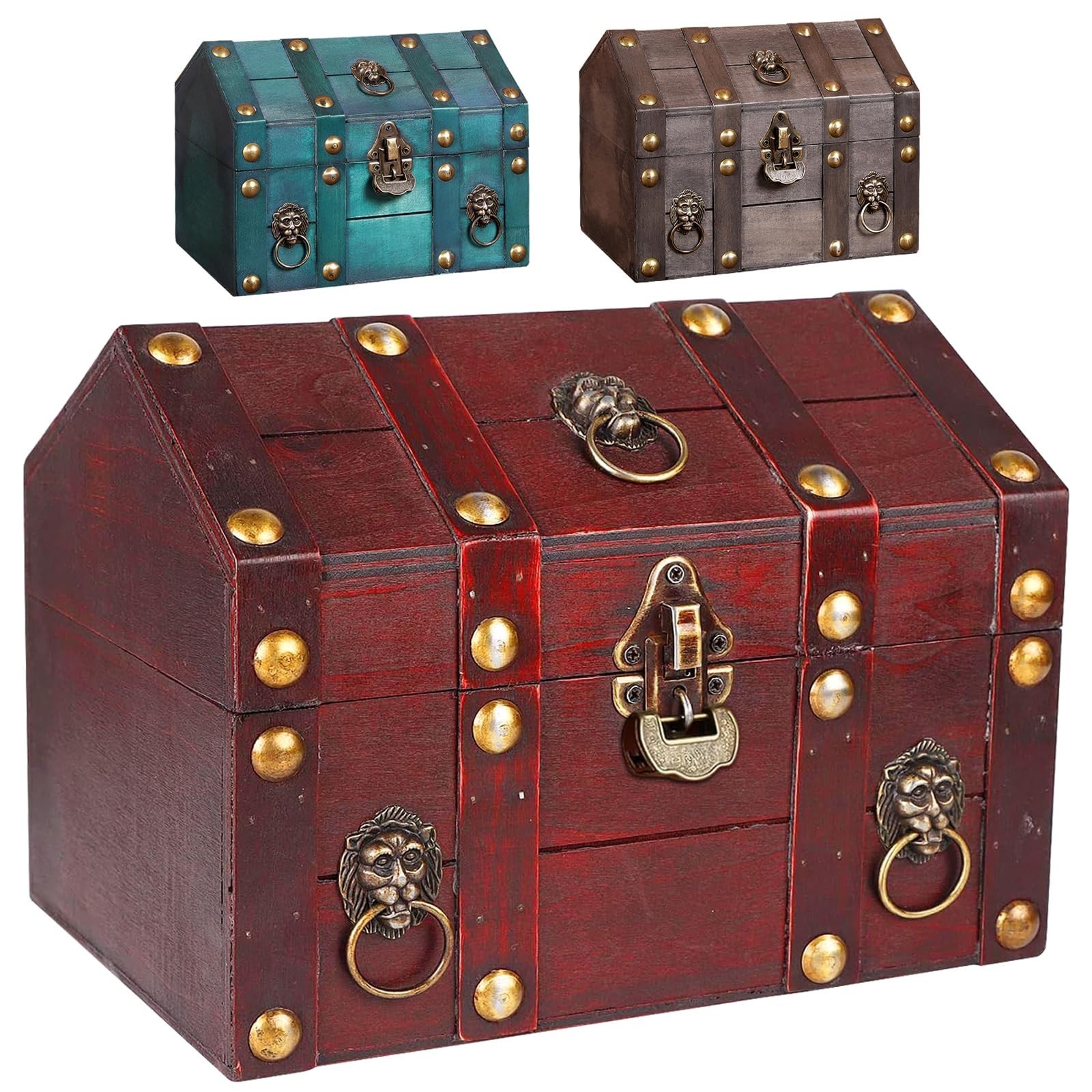 Large Vintage Wooden Treasure Chest Box with Metal Lock Antique Wood Jewelry ... Large Vintage Wooden Treasure Chest Box with Metal Lock Antique Wood Jewelry ...