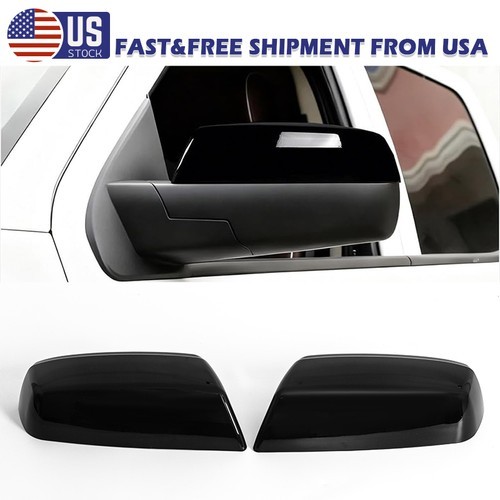 Pair Gloss Black Mirror Cover Caps For 2014 15-2019 Silverado Sierra, GMC Sierra