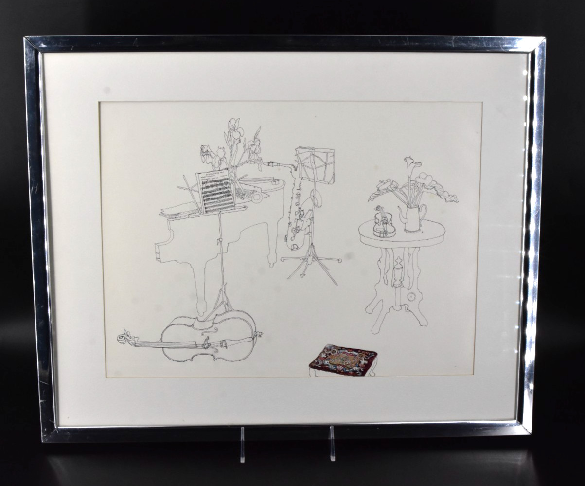 Millicent Tomkins Bach Music \'Concerto No 1\' Music Line Drawing Framed Art 1974