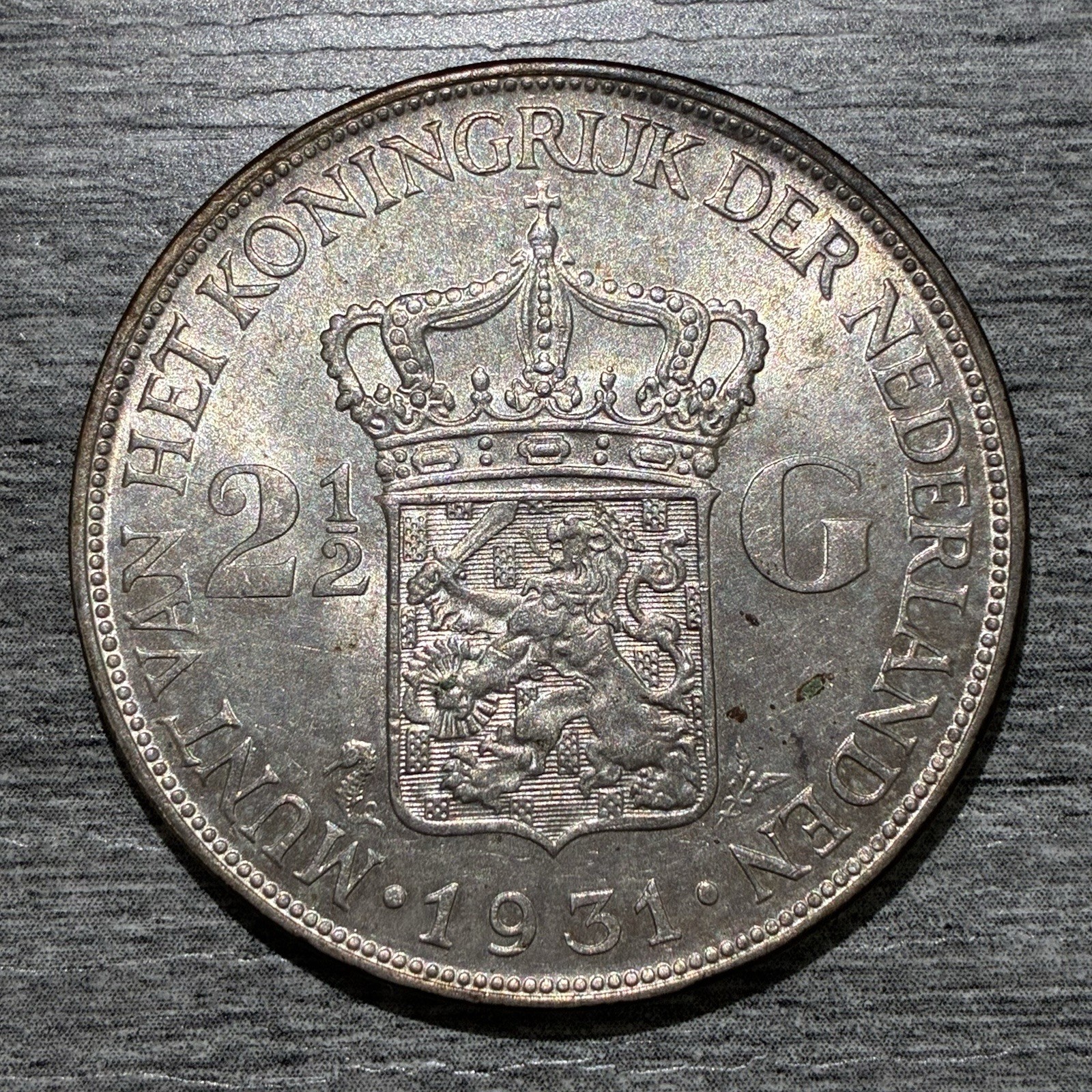 Netherlands 2 1/2 Gulden 1931 Silver Coin AU-UNC Condition Wilhelmina Netherlands 2 1/2 Gulden 1931 Silver Coin AU-UNC Condition Wilhelmina