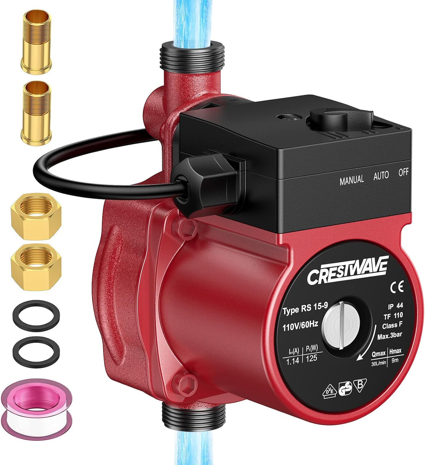 Hot Water Recirculating Pump 125W for Water Heater System, 110V