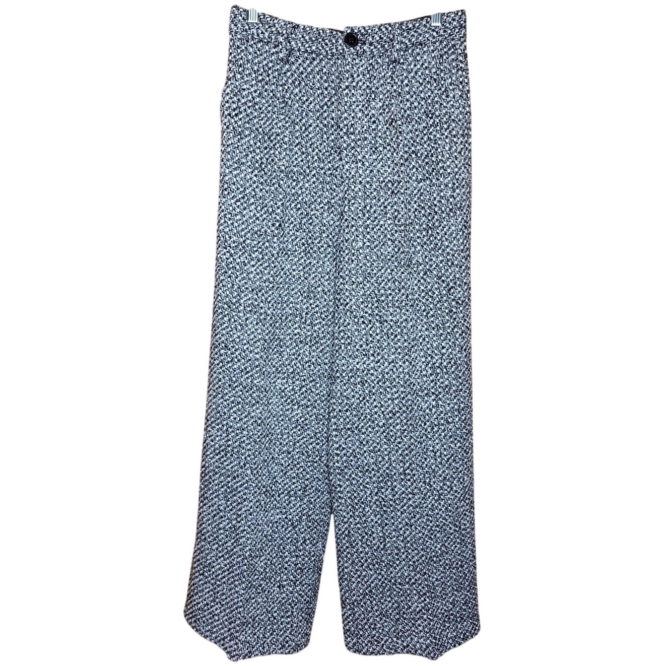 Commense NEW Tweed wool-blend woven high waisted wide leg pants twee business