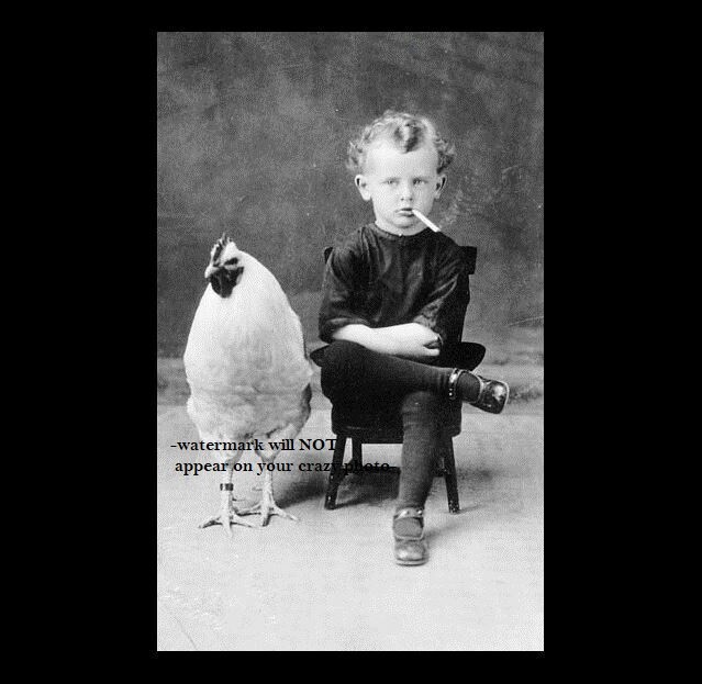 Vintage Freak Child Smoking & Giant Chicken PHOTO Creepy Crazy Cigarette Boy Vintage Freak Child Smoking & Giant Chicken PHOTO Creepy Crazy Cigarette Boy