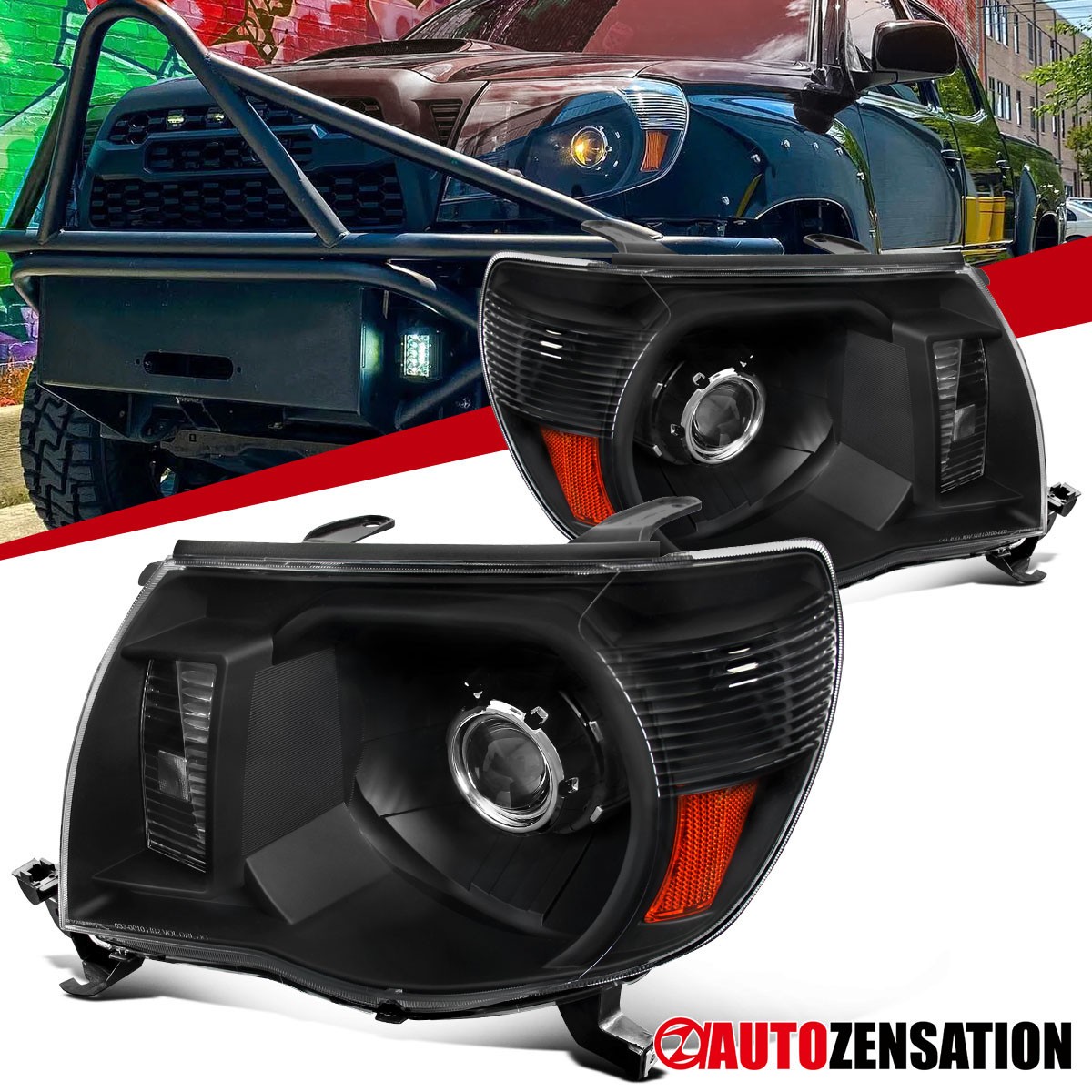 Fits 2005-2011 Toyota Tacoma Black Projector Headlights Lamps Left+Right 05-11 Fits 2005-2011 Toyota Tacoma Black Projector Headlights Lamps Left+Right 05-11