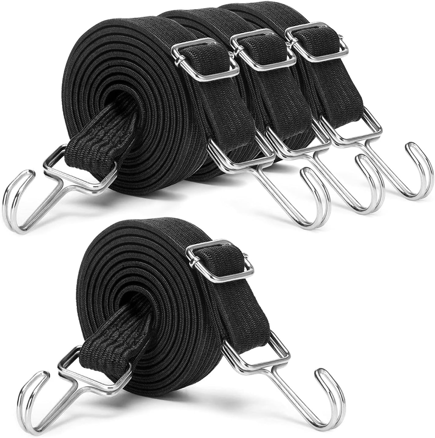 Black Adjustable Bungee Cords with Hooks Set,80\
