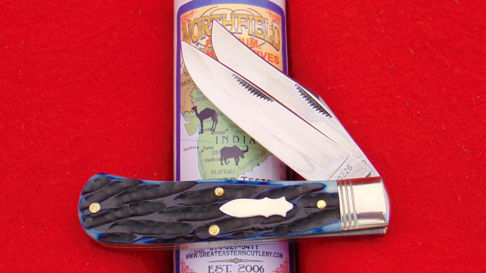 Great Eastern #72 Blue India Bone French Creek Trapper Knife 728226 GEC