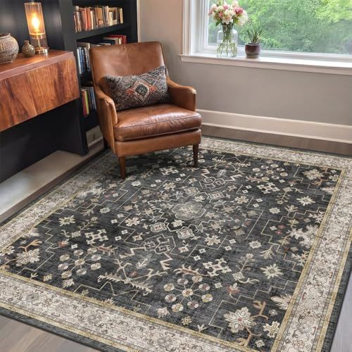 Washable Square 6x6 Area Rug for Reading 6\' x (Square), Ashen / Multi