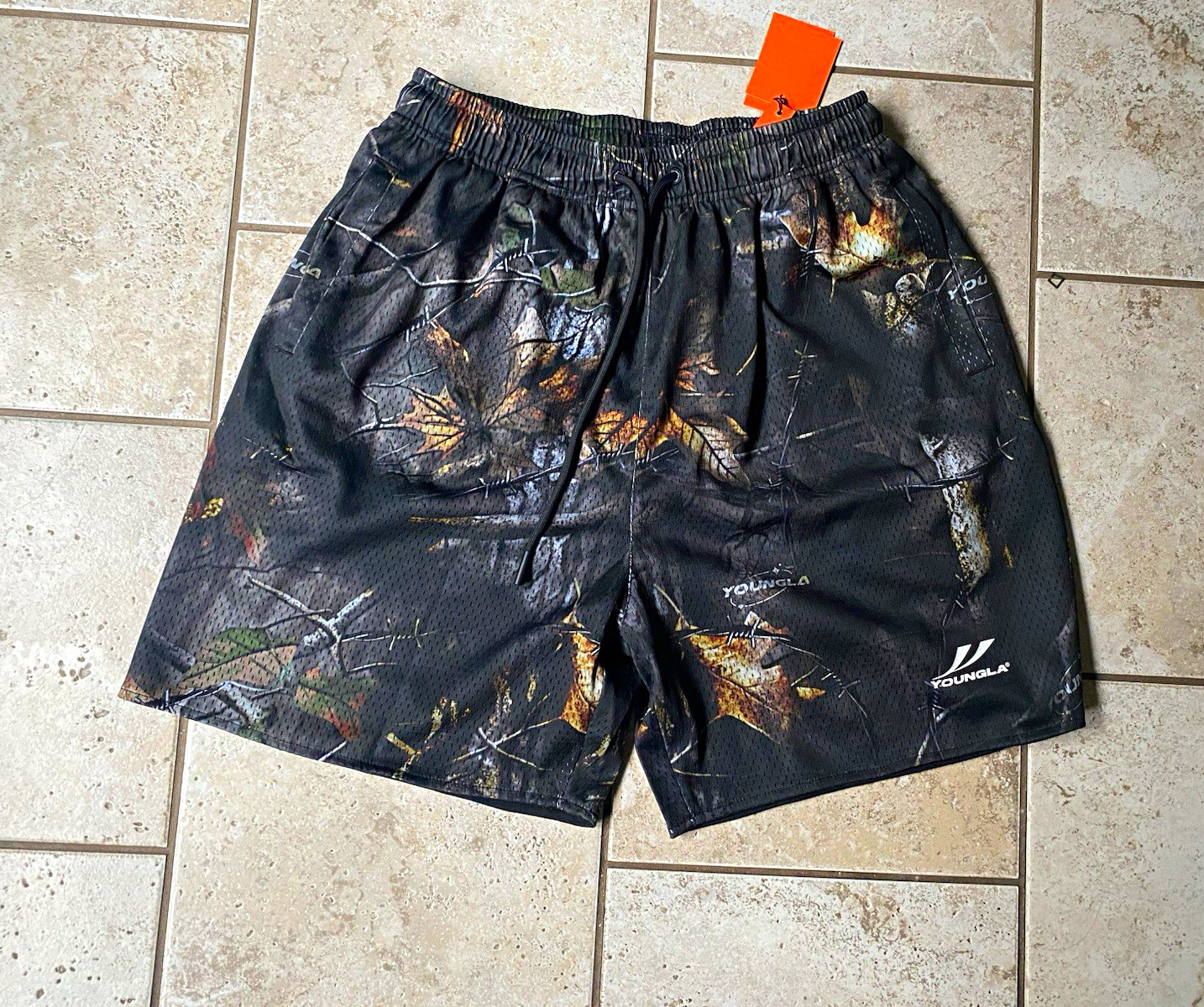 YoungLA Men’s Mesh Tree Camo Oversized Shorts, Medium, NWT YoungLA Men’s Mesh Tree Camo Oversized Shorts, Medium, NWT