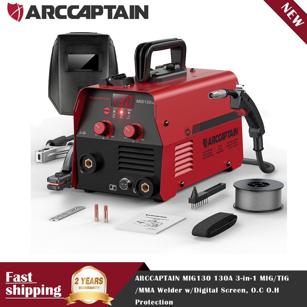 ARCCAPTAIN MIG130 130A 2-in-1 MIG/MMA Welder w/Digital Screen, O.C O.H Prote ARCCAPTAIN MIG130 130A 2-in-1 MIG/MMA Welder w/Digital Screen, O.C O.H Prote