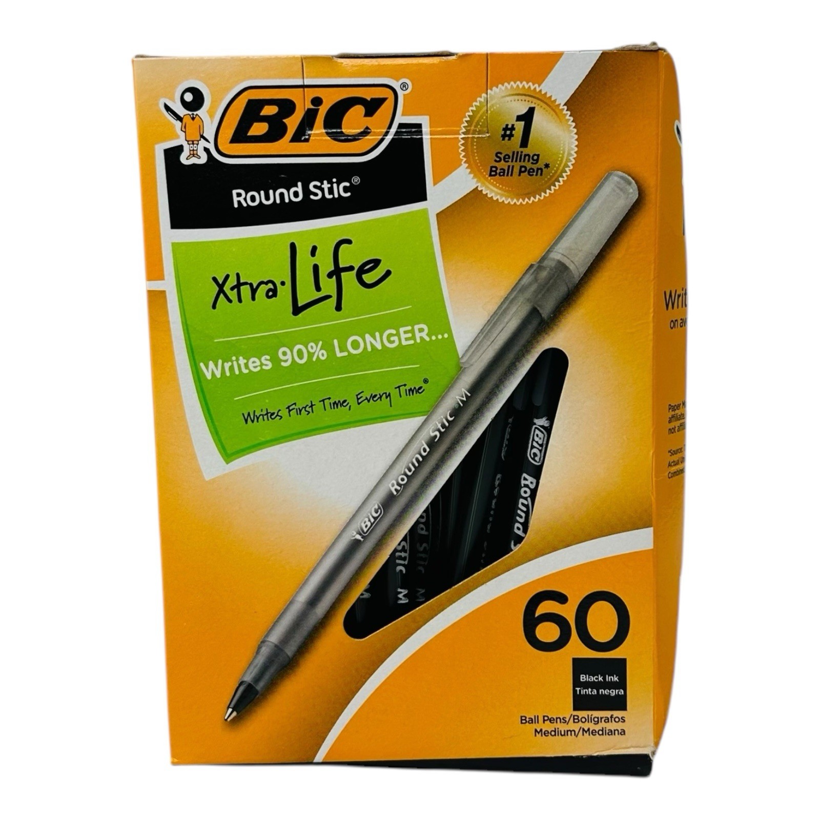 60 Pens BIC Pens Black Round Stic Xtra-Life Medium Point Ballpoint Pen Black Ink