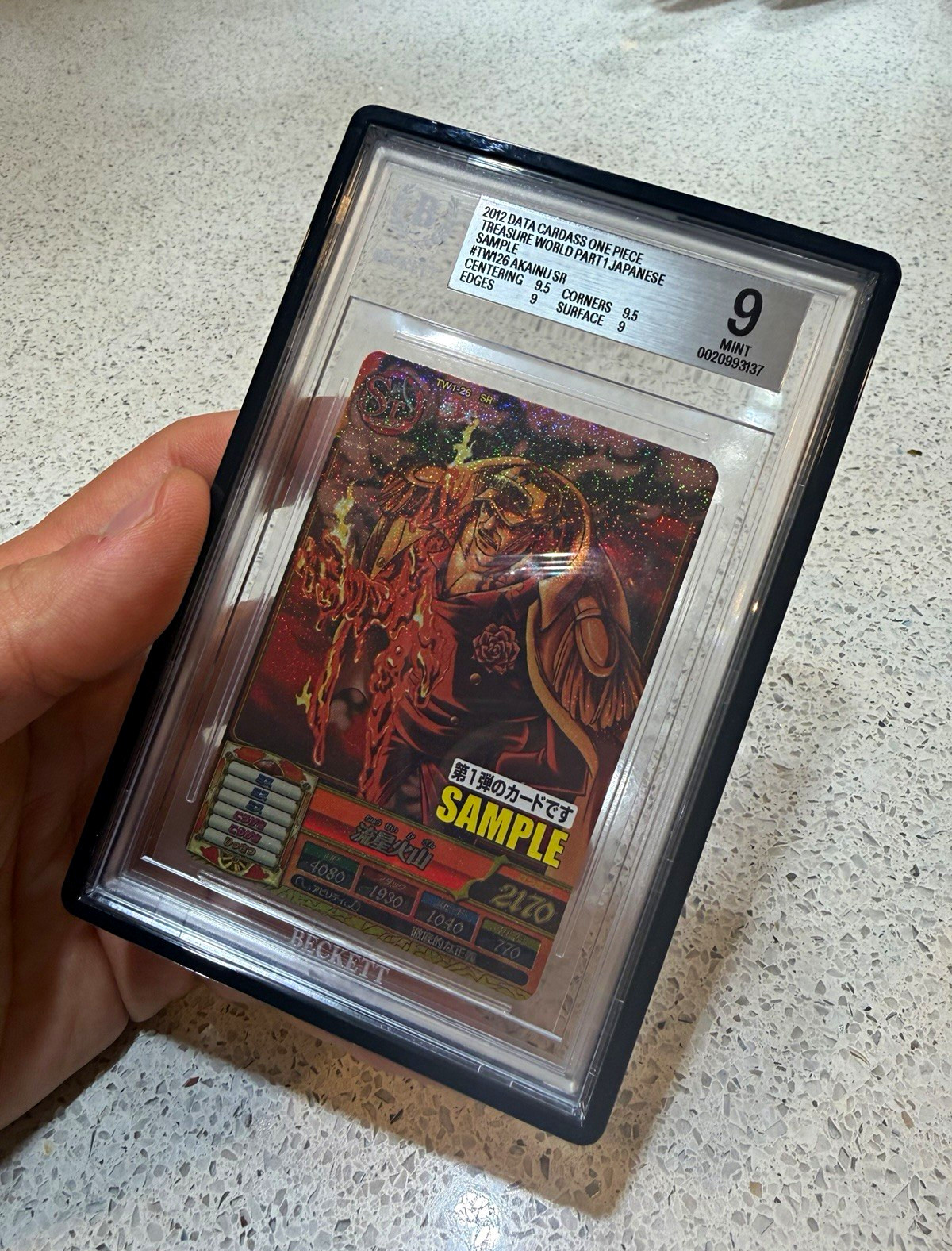 2012 Bandai One Piece Data Carddass TW1-26 SR Akainu Sample Treasure World BGS 9 2012 Bandai One Piece Data Carddass TW1-26 SR Akainu Sample Treasure World BGS 9