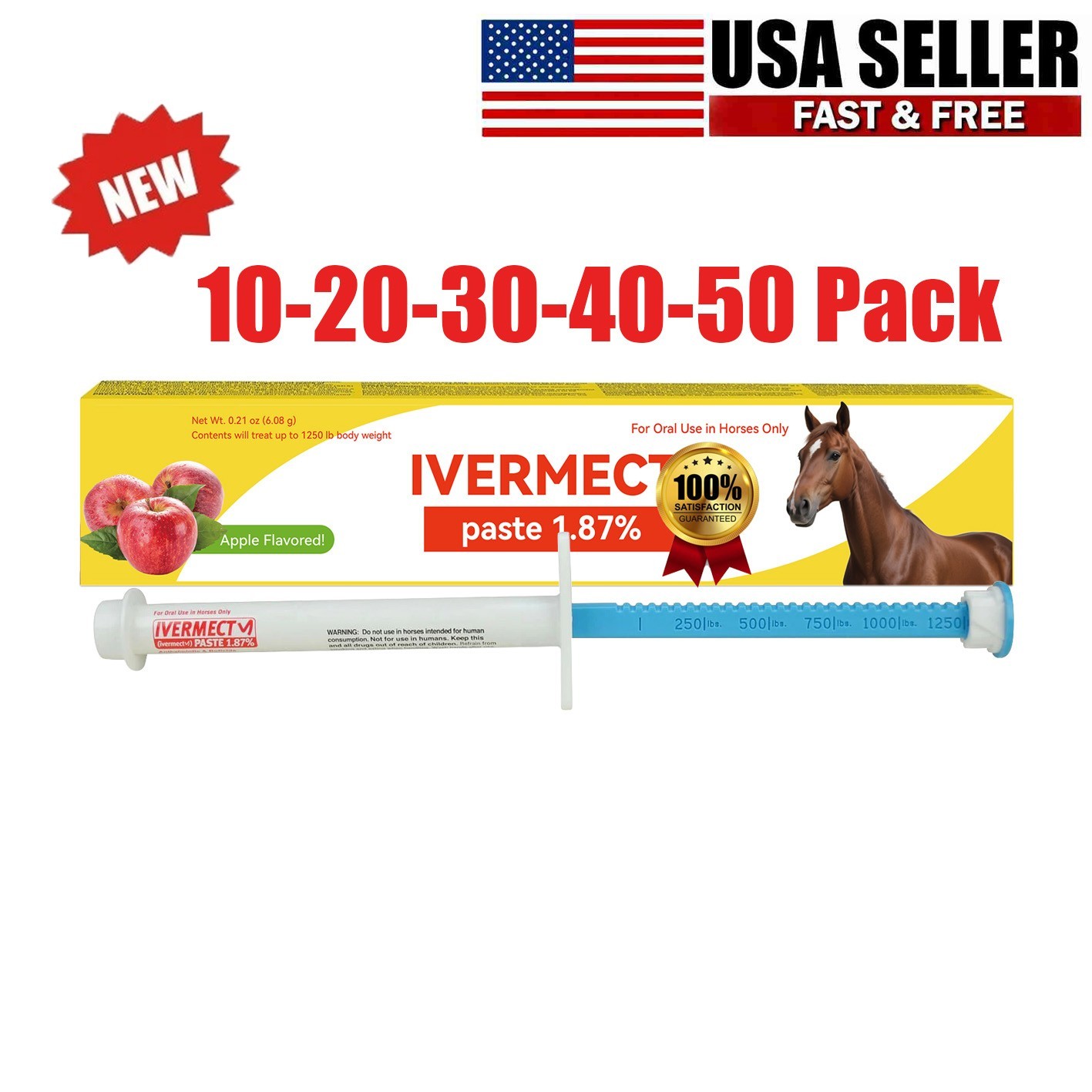 10-50 Pack In Box Paste Horse Dewormer Apple Flavor wormer US EXP1/2028