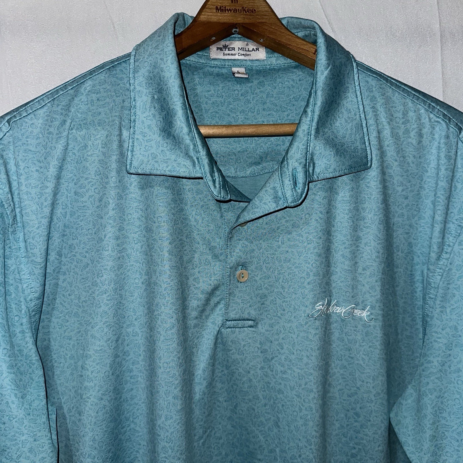 Peter Millar Summer Comfort Blue AOP Shadow Creek Las Vegas Golf Polo Sz Large