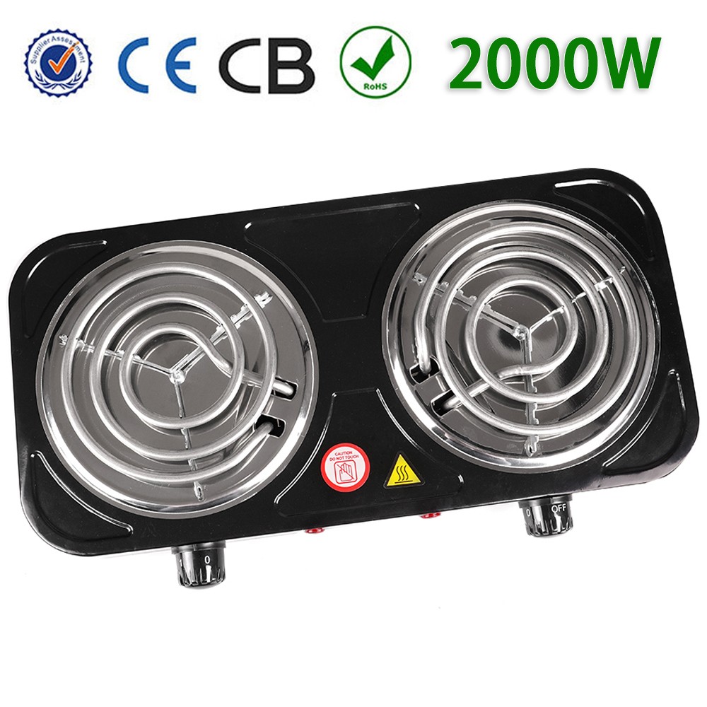 2000W Electric Double Burner Hot Plate Portable Heating Cooking Stove Kitchen