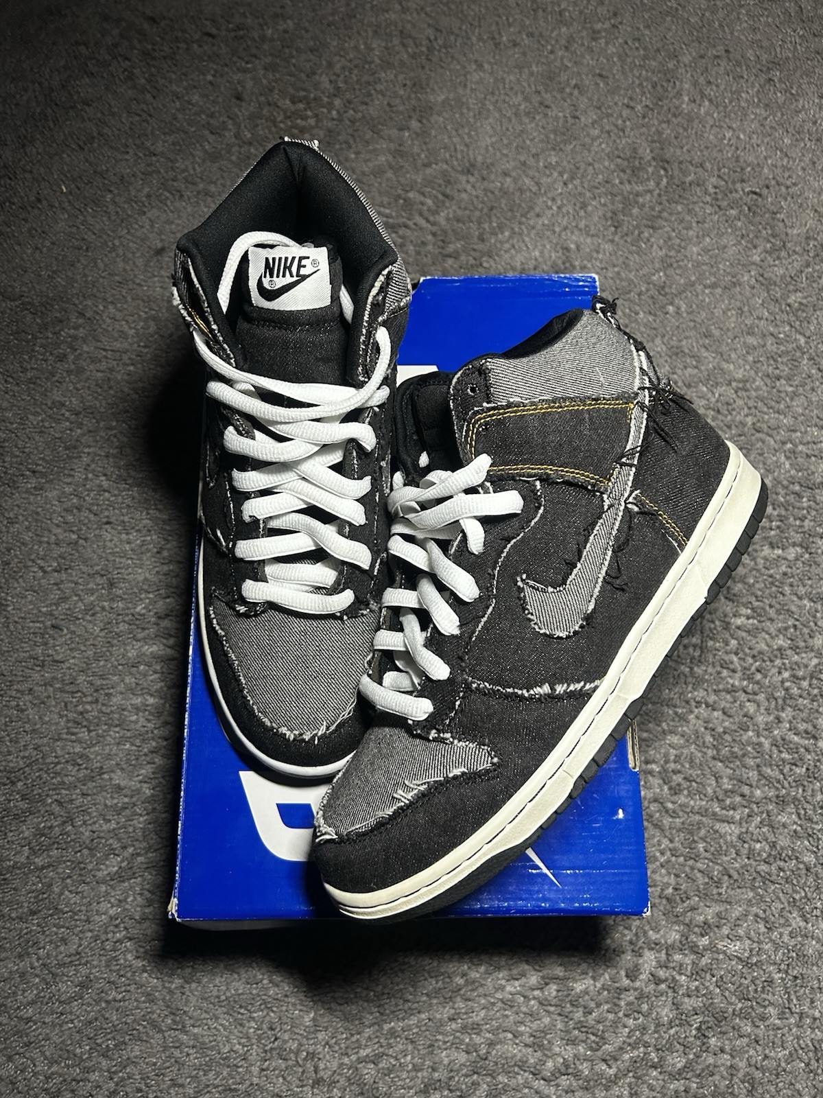2005 Nike Dunk High Black Denim Size 9.5 Mens 312423-001 Vintage