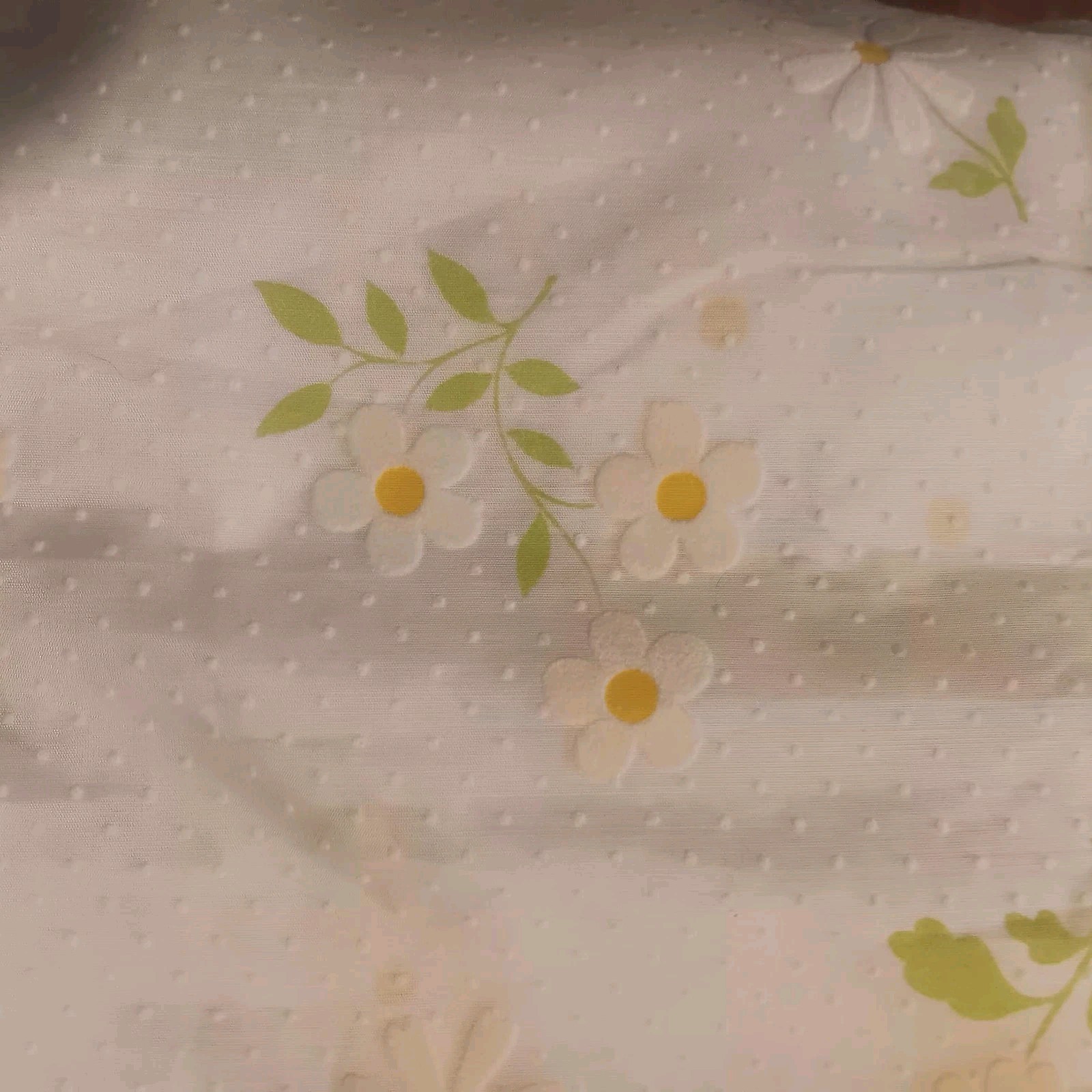 Vintage Flocked Dotted Swiss White Daisy Flower Fabric Semi  Sheer 2 Yds Sewing 
