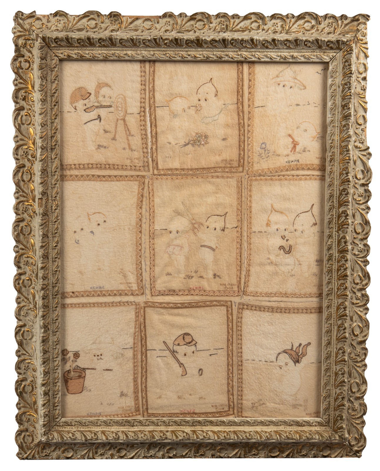 Antique Framed Presentation of Nine Rose O'Neill Kewpie Cigar Tobacco Felts Antique Framed Presentation of Nine Rose O'Neill Kewpie Cigar Tobacco Felts