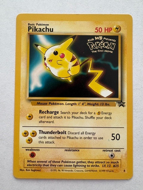 Pikachu The First Movie Promo Card WOTC 4 Pokémon TCG Vintage Kids WB Nintendo Pikachu The First Movie Promo Card WOTC 4 Pokémon TCG Vintage Kids WB Nintendo