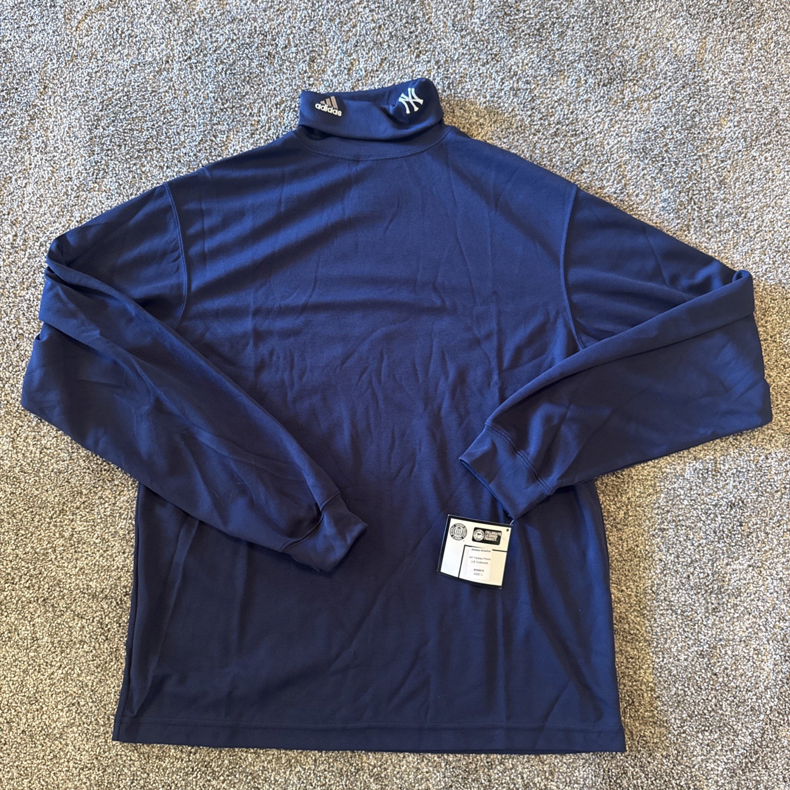 VTG Adidas New York Yankees Mock Neck Long Sleeve Shirt MLB Navy Blue L