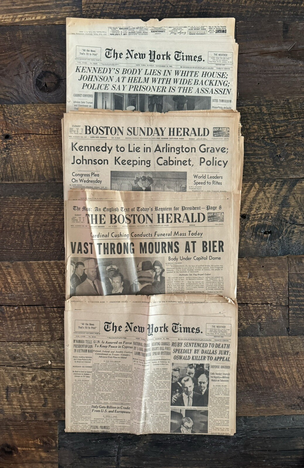 Vintage 1963 - 1964 JFK Kennedy Assassination Newspaper Lot Front Page Sections