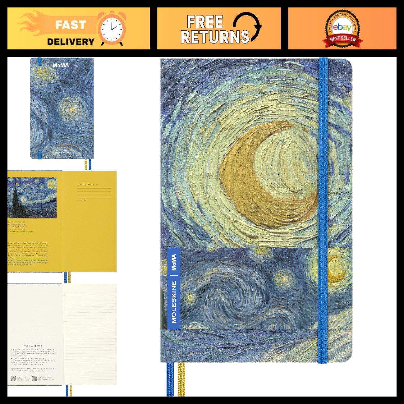 Large Ruled Notebook, Starry Night Design, Hardcover, Art-Inspired Journal, Gift Large Ruled Notebook, Starry Night Design, Hardcover, Art-Inspired Journal, Gift