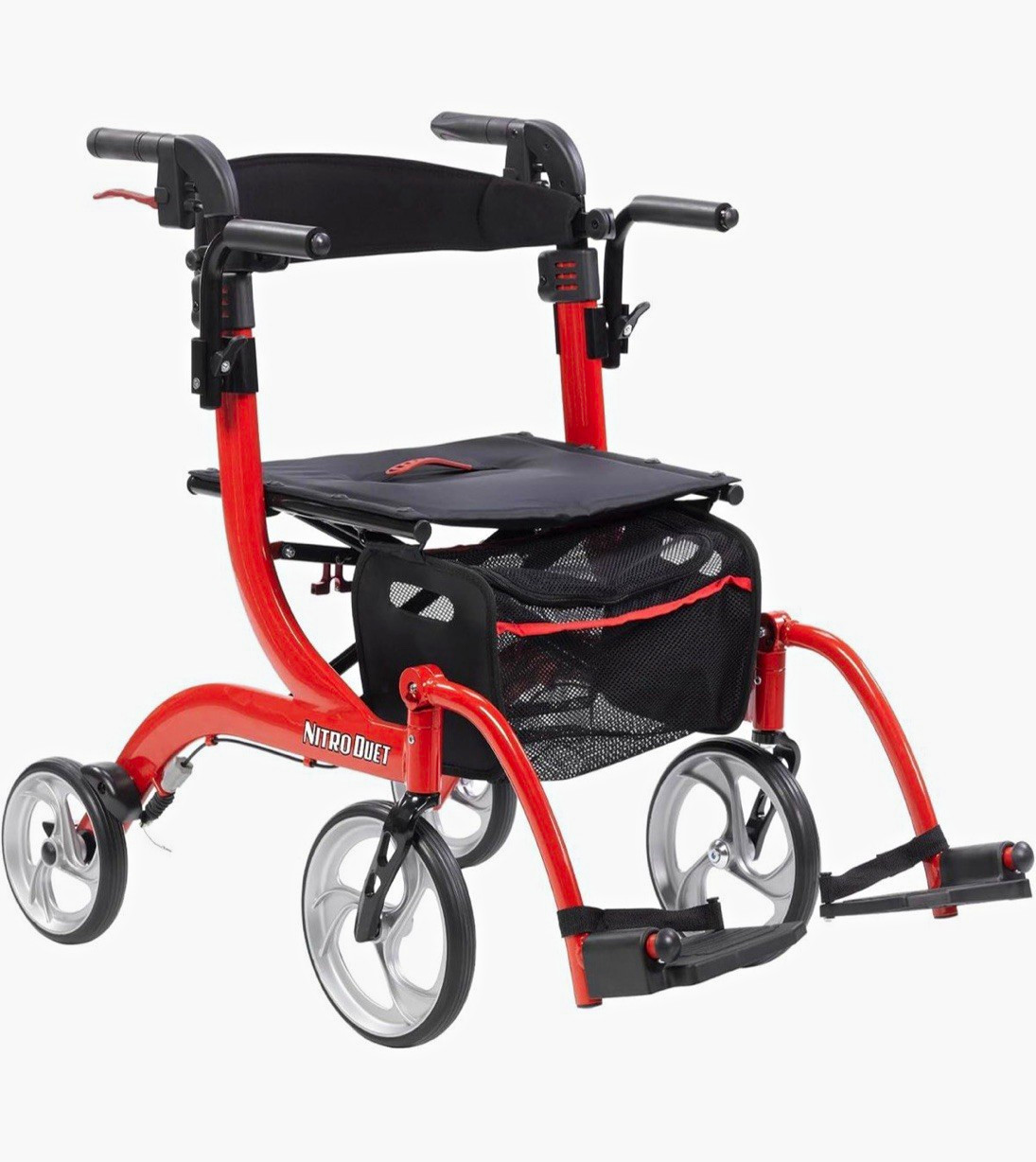 Drive Medical Nitro Duet RTL10266DT Rollator Walker Transport Wheelchair Red NEW