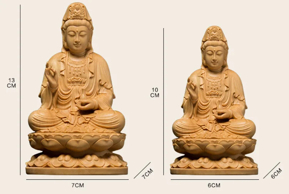 Kuan Yin Figurine Seated on Floral Base: Handcrafted Wooden Buddha Sculpture Kuan Yin Figurine Seated on Floral Base: Handcrafted Wooden Buddha Sculpture