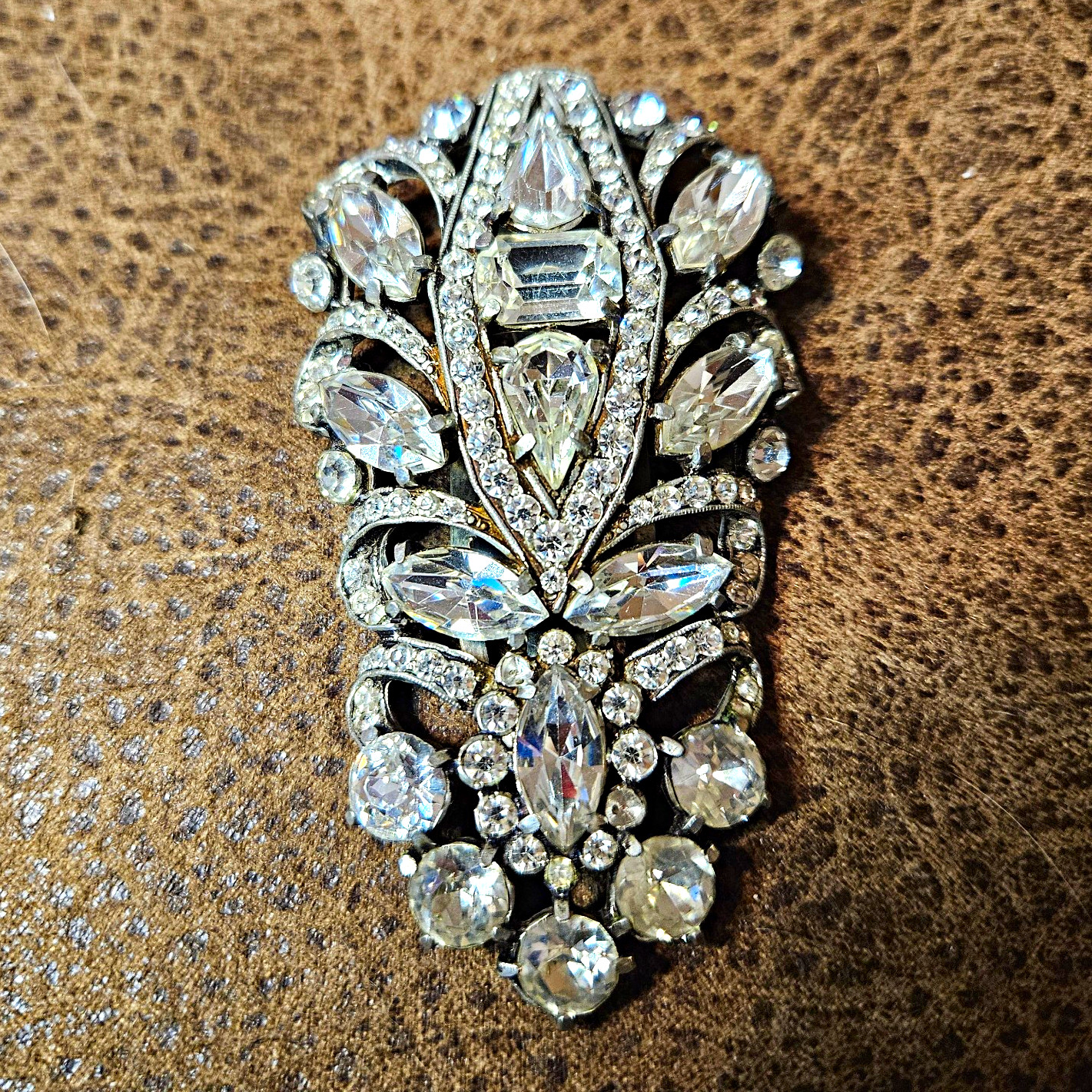 Vintage Eisenberg Original Art Deco Rhinestone Fur Clip Signed 1930s Pot Metal