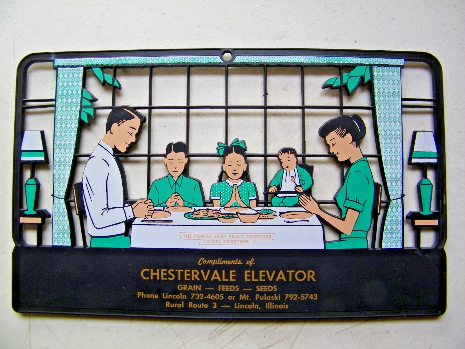 Vintage Chestervale Elevator Wall Hanging Lincoln IL. Family Praying Together Vintage Chestervale Elevator Wall Hanging Lincoln IL. Family Praying Together
