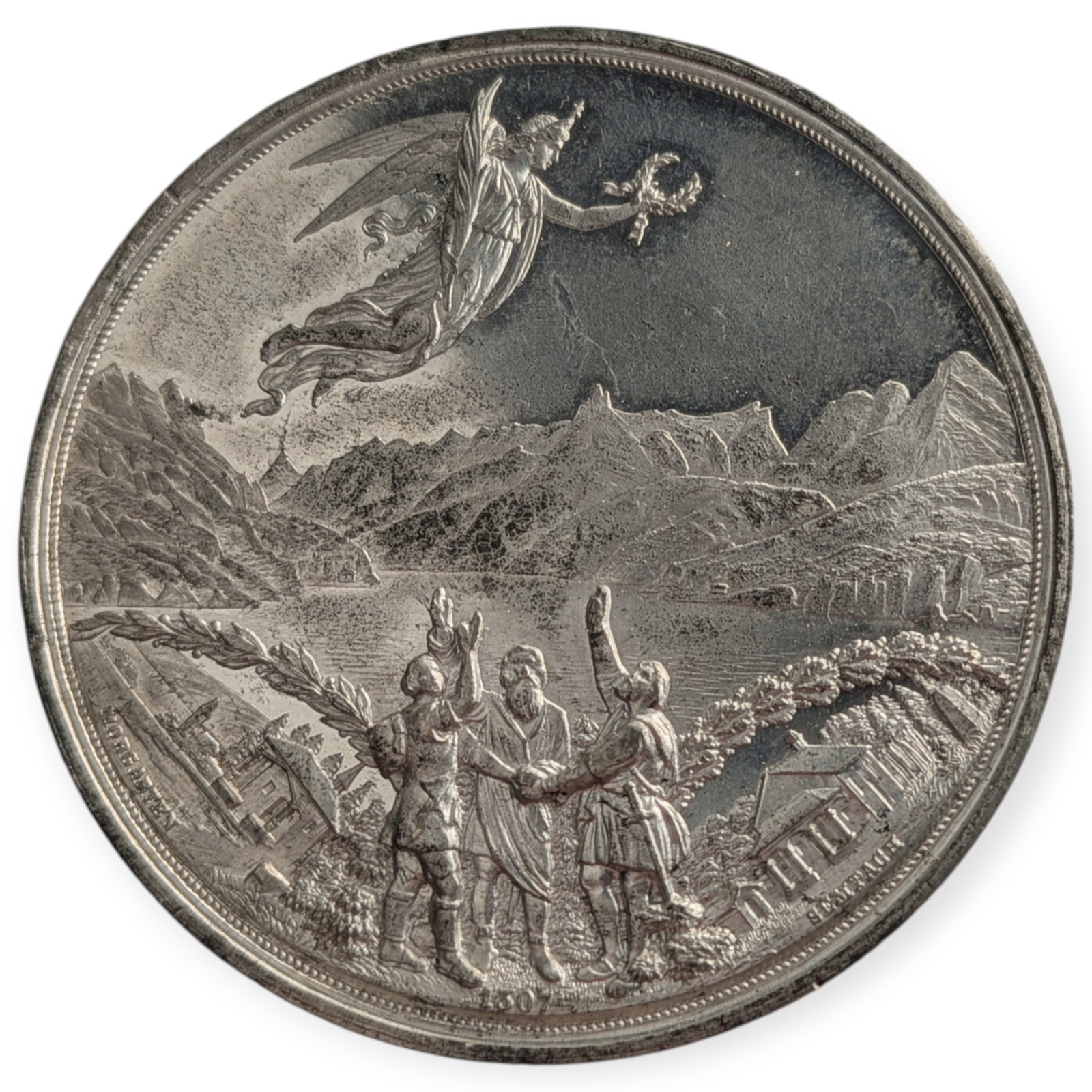 1891 Switzerland 600 Years of Confederation 50mm Rütli Oath Medal White Metal