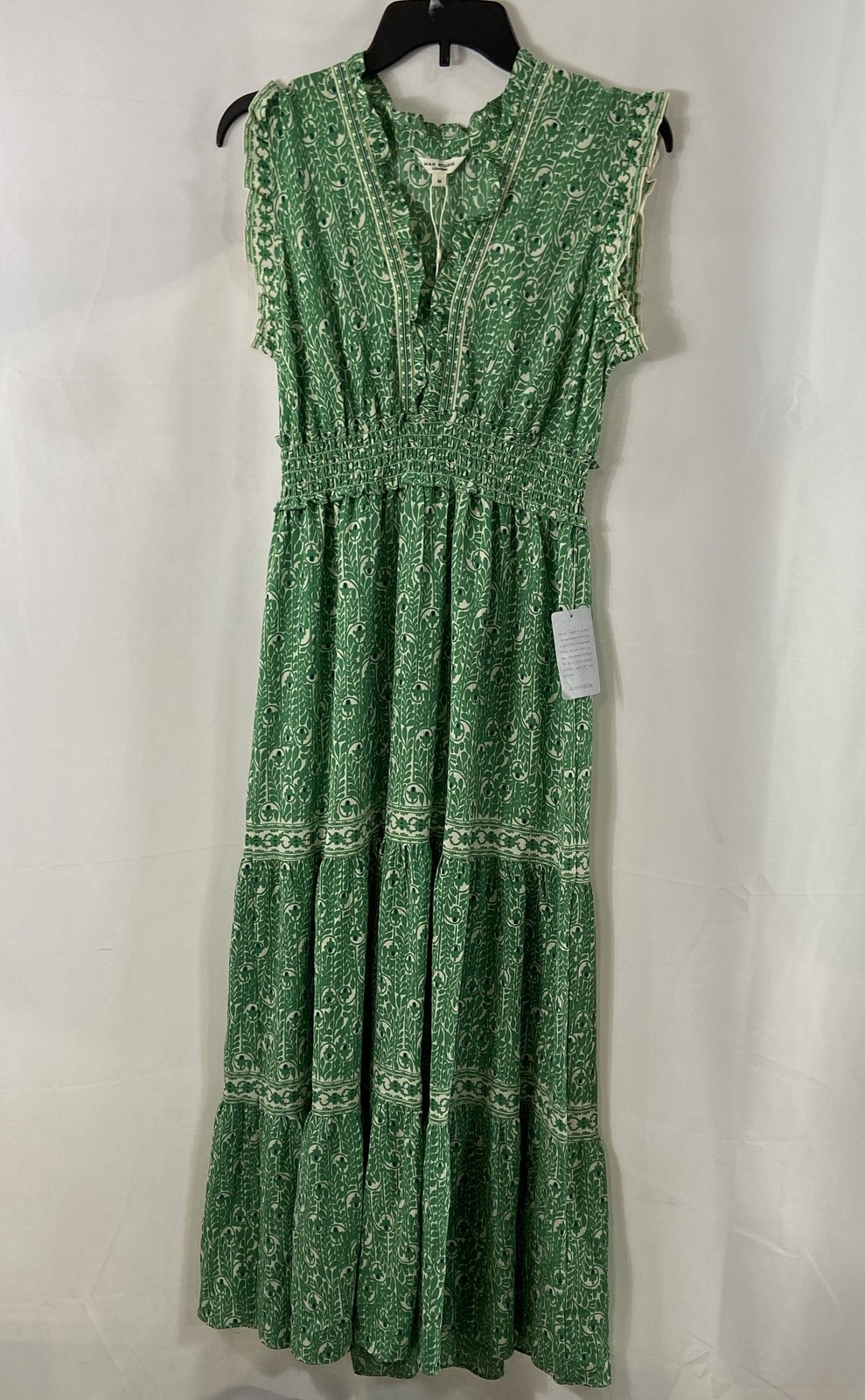 Max Studio Women\'s Green Patterned Smocked Waist Tiered Maxi Dress Sz M NWT