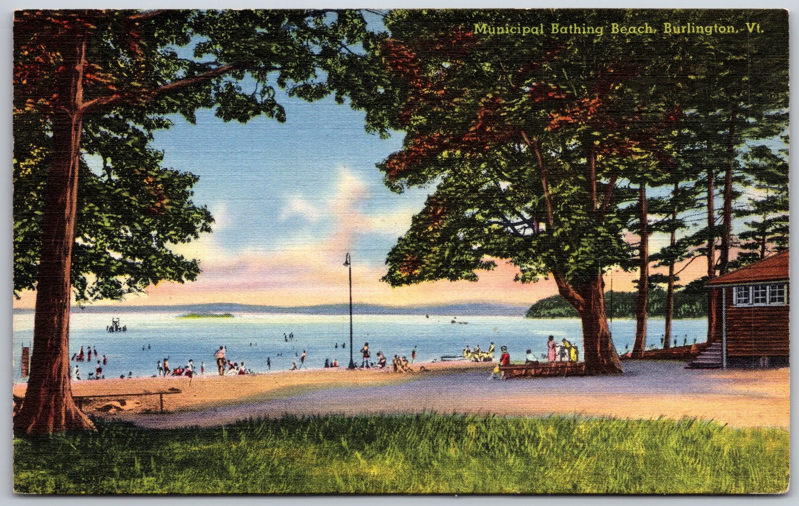 Vintage Postcard Municipal Bathing Beach Burlington VT Linen Era