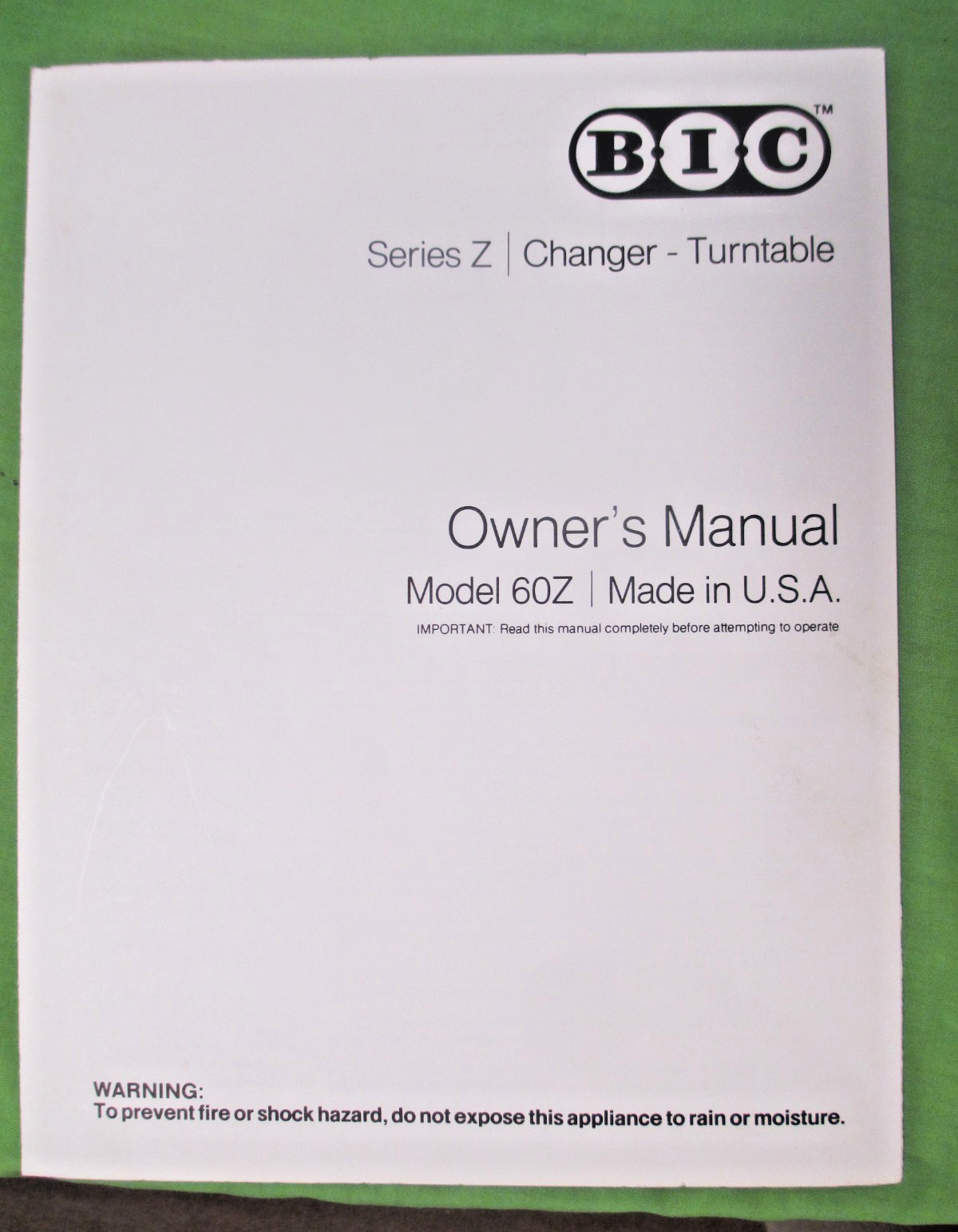 BIC 60 Z TURNTABLE OWNERS MANUAL 6 PAGES WITH DIAGRAMS   ORIGINAL NEW OLD STOCK