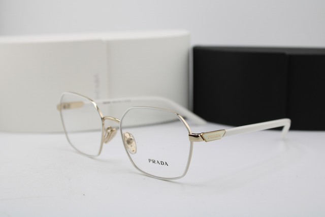 NEW PRADA VPR 55Y LFB-1O1 WHITE GOLD GUNMETAL AUTHENTIC EYEGLASSES 53-17
