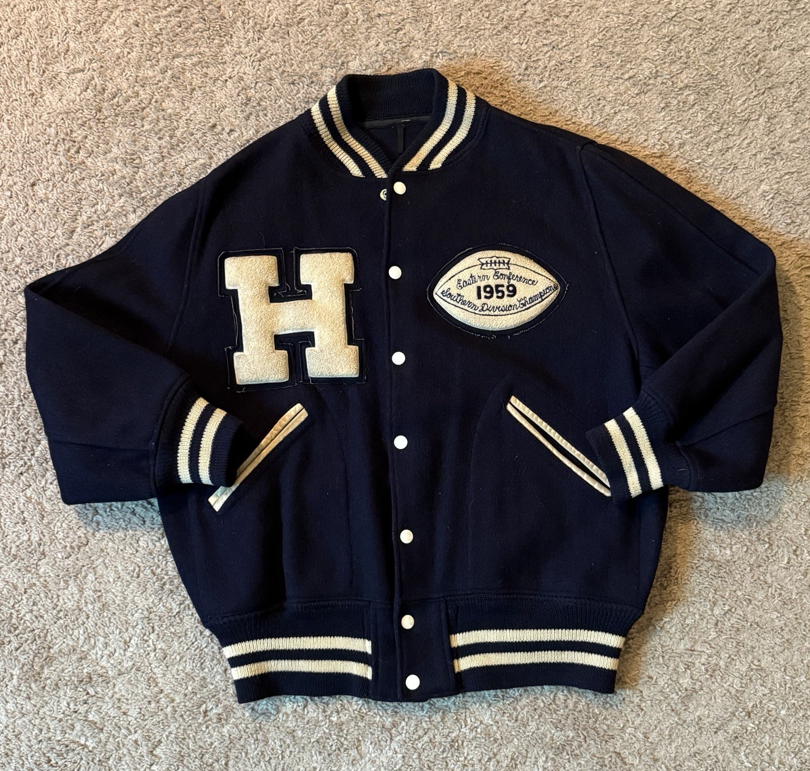 Vintage 1950s conference Champions Butwin Varsity Jacket Navy White Size 42 Wool Vintage 1950s conference Champions Butwin Varsity Jacket Navy White Size 42 Wool